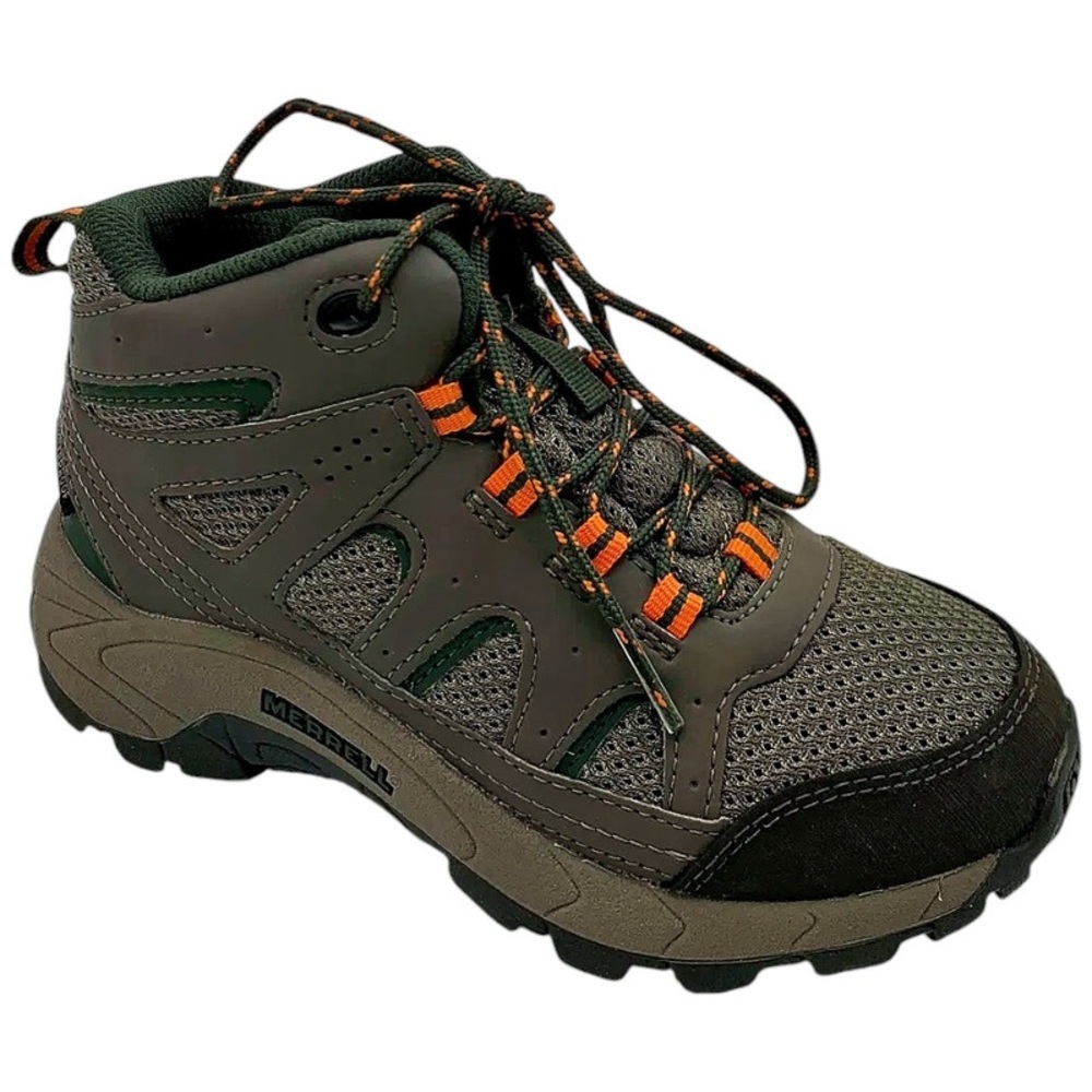 Merrell Oakcreek Mid Lace Waterproof Hiking Boots Boulder Kid Brown and Green 4M